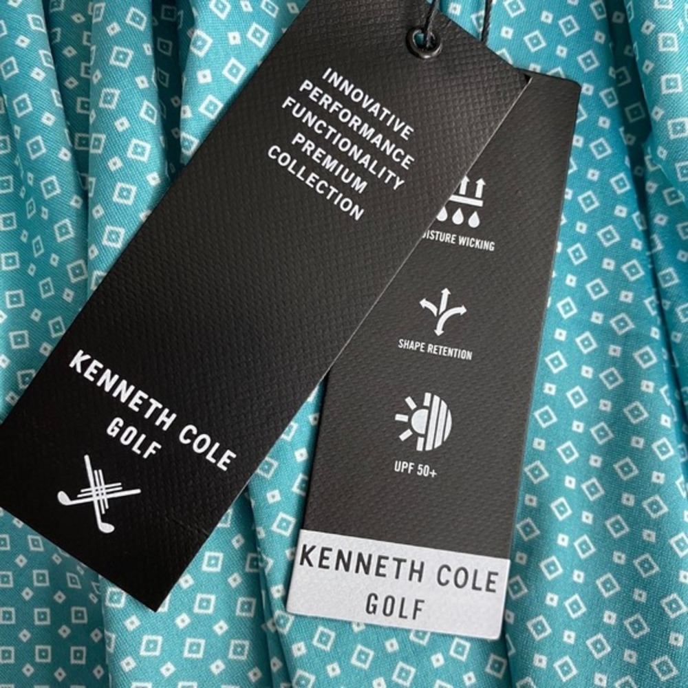 Kenneth Cole AOP Geo Golf Polo Men Size 1X Teal Athletic Performance NWT - Picture 9 of 9